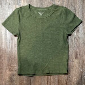 American Eagle AE Green Waffle Knit Crop Tee Medium